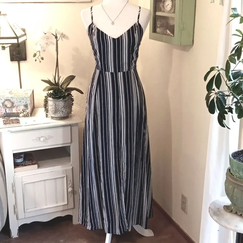 Zaful Navy and White Striped Maxi Dress. Nautical. Festival. Beachy.